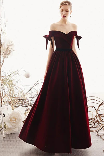 Luxurious Ballgown Off-Shoulder Bow-Accent Contrast-Lace-Up Back Floor-Length Evening Dresses