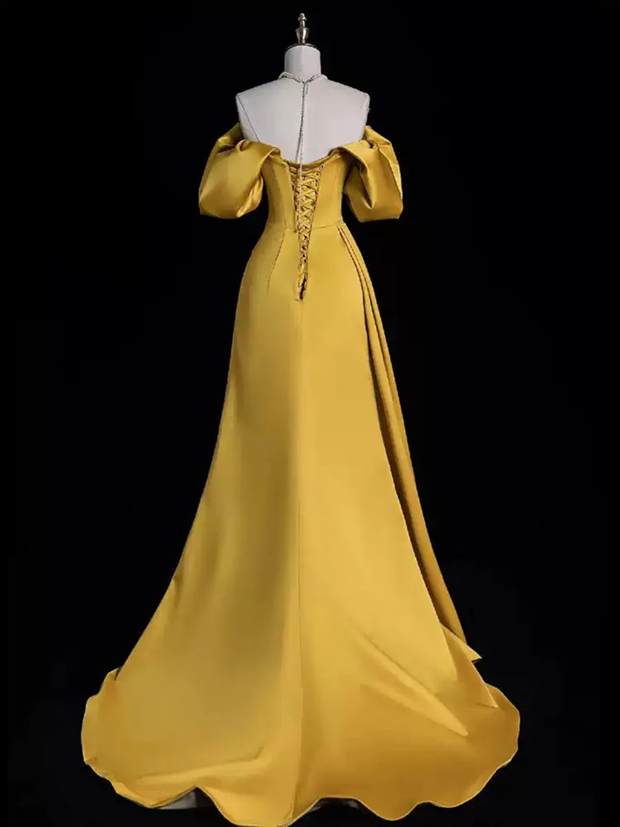 Luxurious Mermaid Off - Shoulder Puff - Sleeve Lace - Up Back Floor - Length Evening Gown