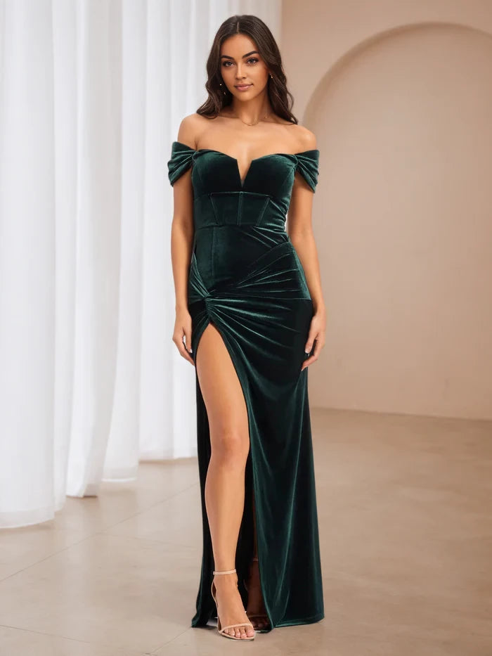 Luxurious Mermaid Off - Shoulder Short Sleeve Zipper Back Floor Length Prom Dresses