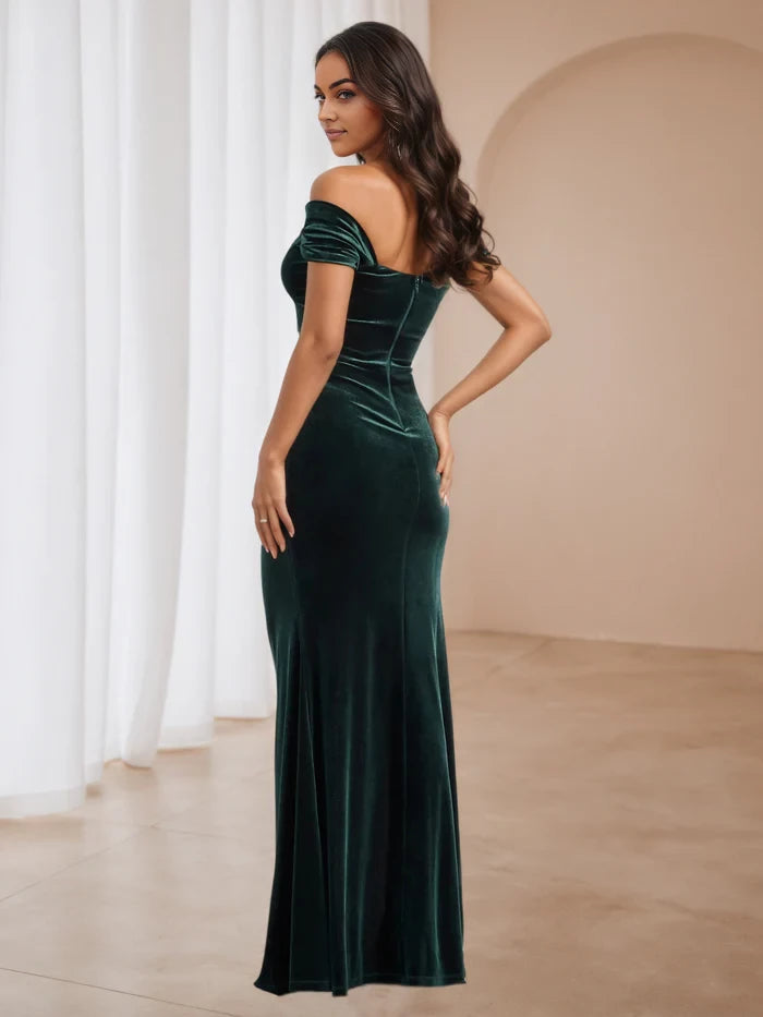 Luxurious Mermaid Off - Shoulder Short Sleeve Zipper Back Floor Length Prom Dresses