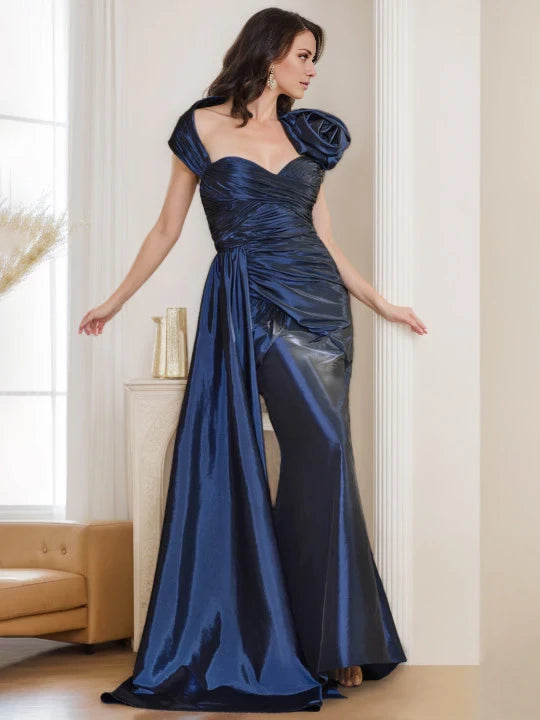 Luxurious Mermaid Sweetheart Neck Cap Sleeve Draped Back Floor - Length Mother of the Bride Dresses
