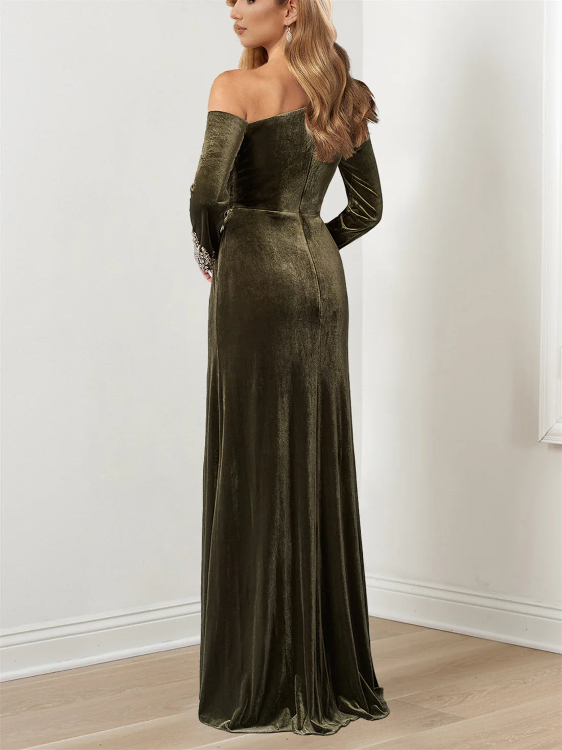 Luxurious Sheath One - Shoulder Long - Sleeve Zipper Back Floor - Length Evening Gown