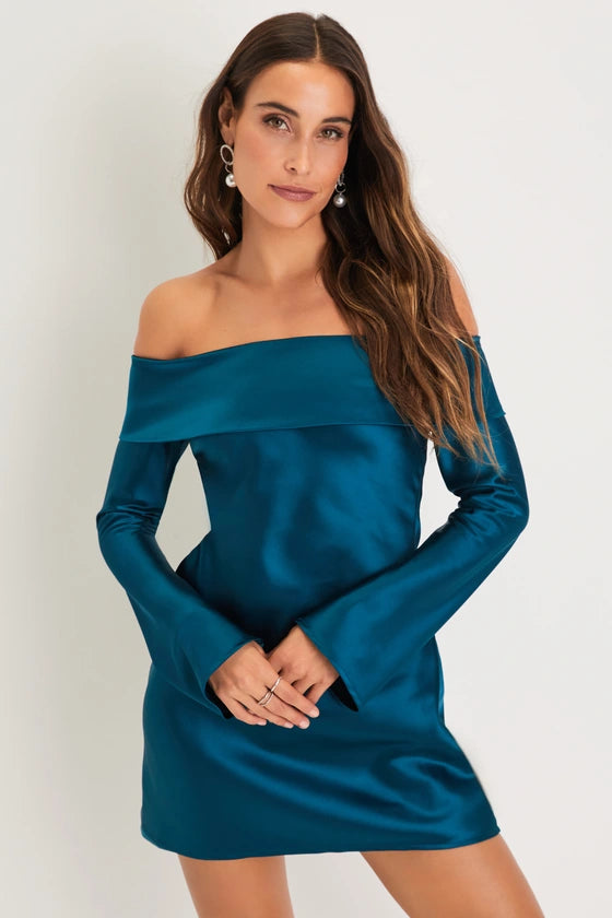 Luxurious Satin Off-the-Shoulder Mini Dress Homecoming Dresses
