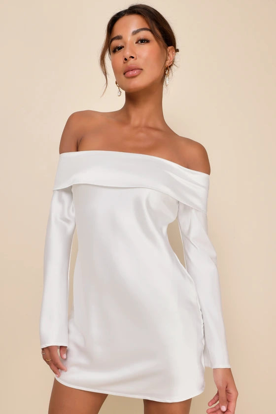 Luxurious Satin Off-the-Shoulder Mini Dress Homecoming Dresses