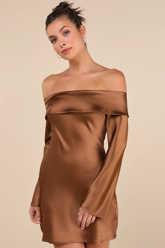 Luxurious Satin Off-the-Shoulder Mini Dress Homecoming Dresses