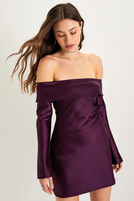 Luxurious Satin Off-the-Shoulder Mini Dress Homecoming Dresses