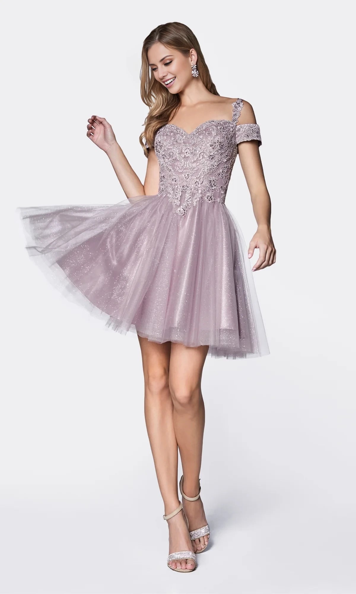 Luxury A-Line Ball Gown Cold Shoulder Crisscross Back Short-Mini Homecoming Dress