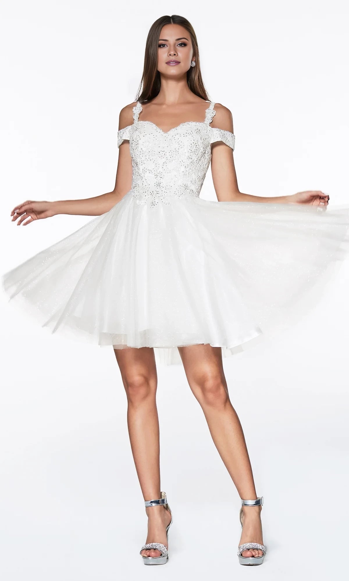 Luxury A-Line Ball Gown Cold Shoulder Crisscross Back Short-Mini Homecoming Dress