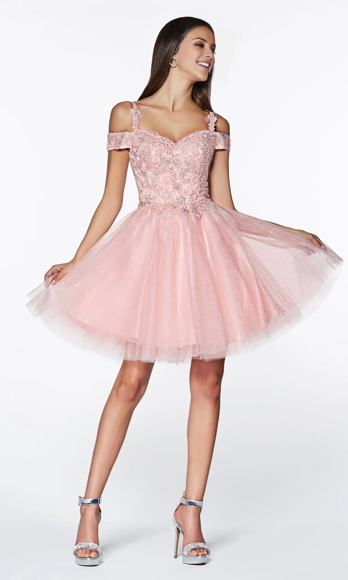 Luxury A-Line Ball Gown Cold Shoulder Crisscross Back Short-Mini Homecoming Dress