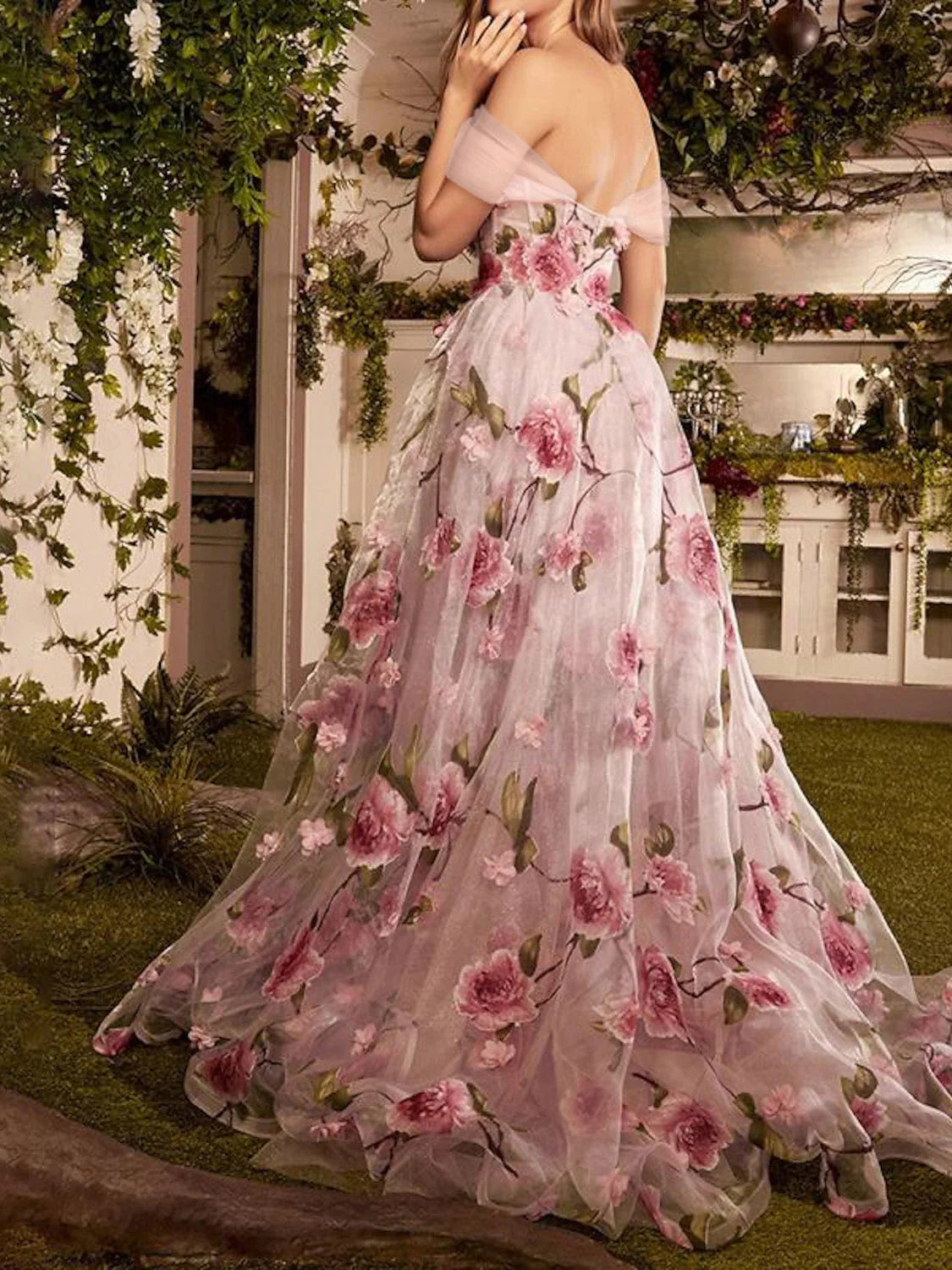 Luxury A-Line/Princess Off-the-Shoulder Sleeveless Back Zip Court Train Prom Dresses