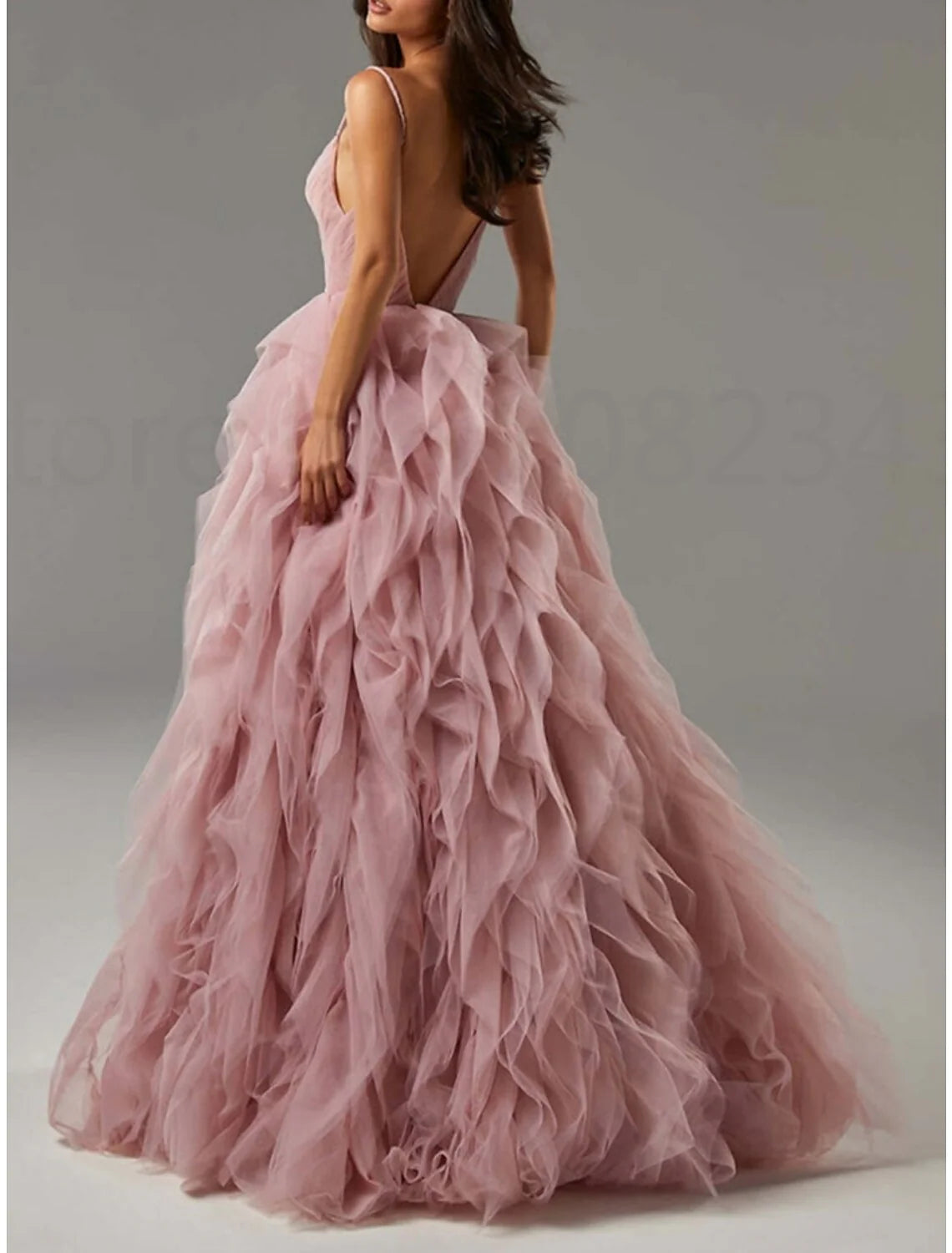 Luxury A-Line/Princess V Neck Spaghetti Straps V back Floor-Length Evening Dress