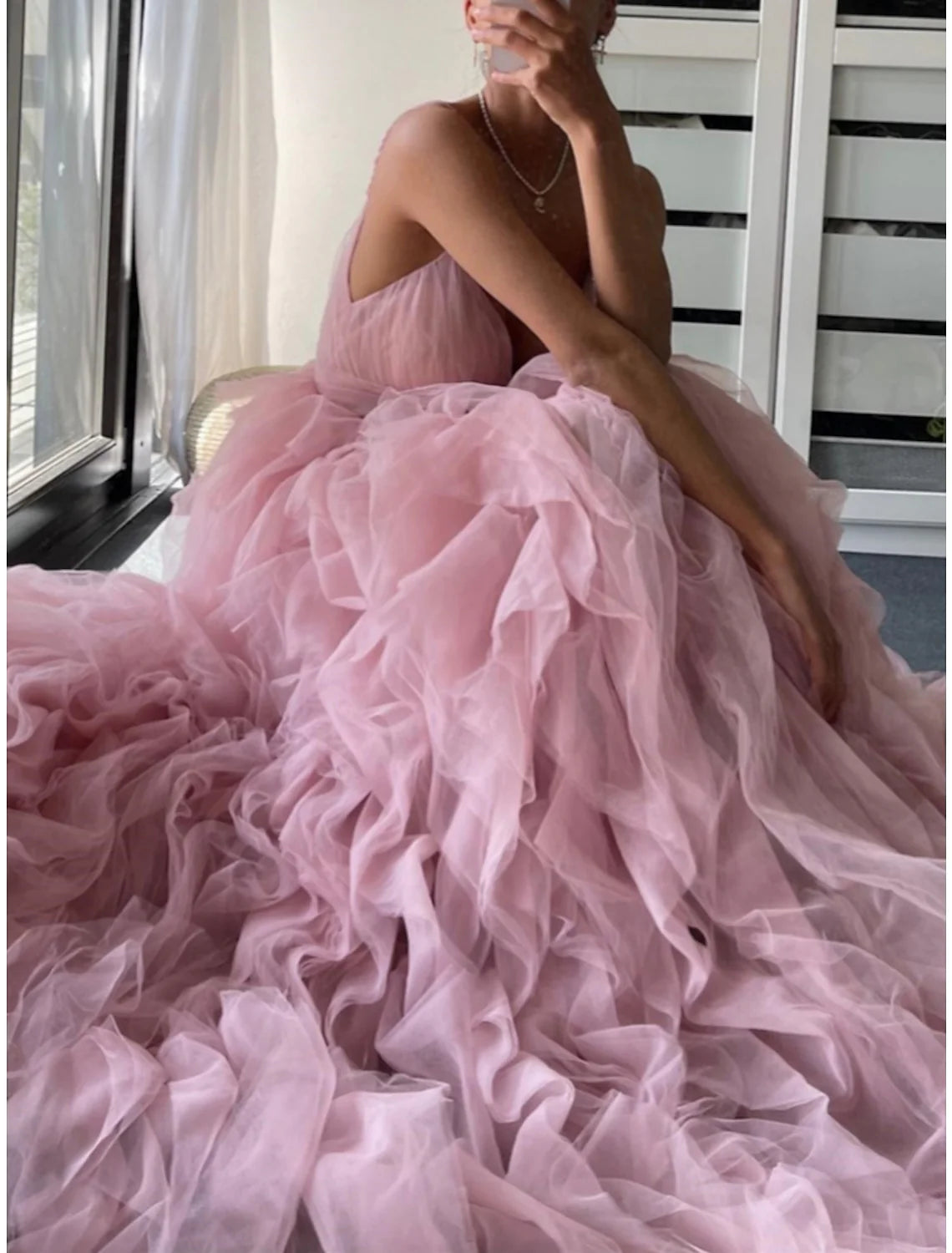 Luxury A-Line/Princess V Neck Spaghetti Straps V back Floor-Length Evening Dress