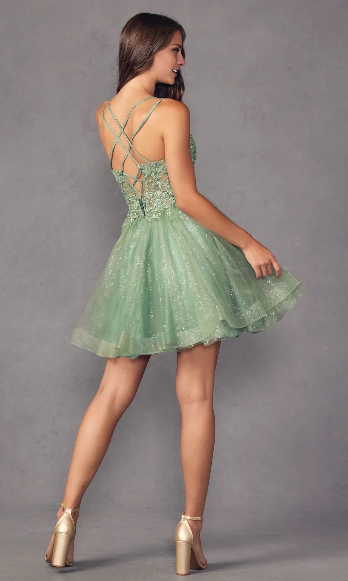 Luxury A-Line Spaghetti Straps Sleeveless Crisscross Back Short-Mini Ball Gown Homecoming Dress