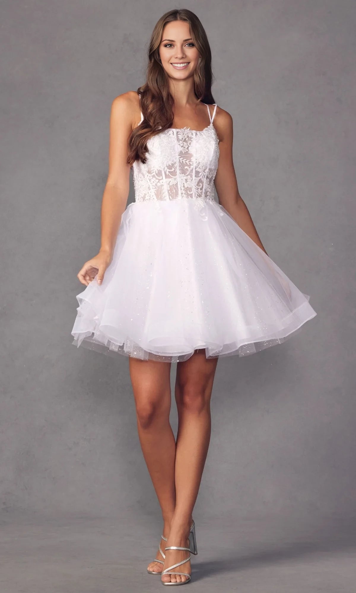 Luxury A-Line Spaghetti Straps Sleeveless Crisscross Back Short-Mini Ball Gown Homecoming Dress