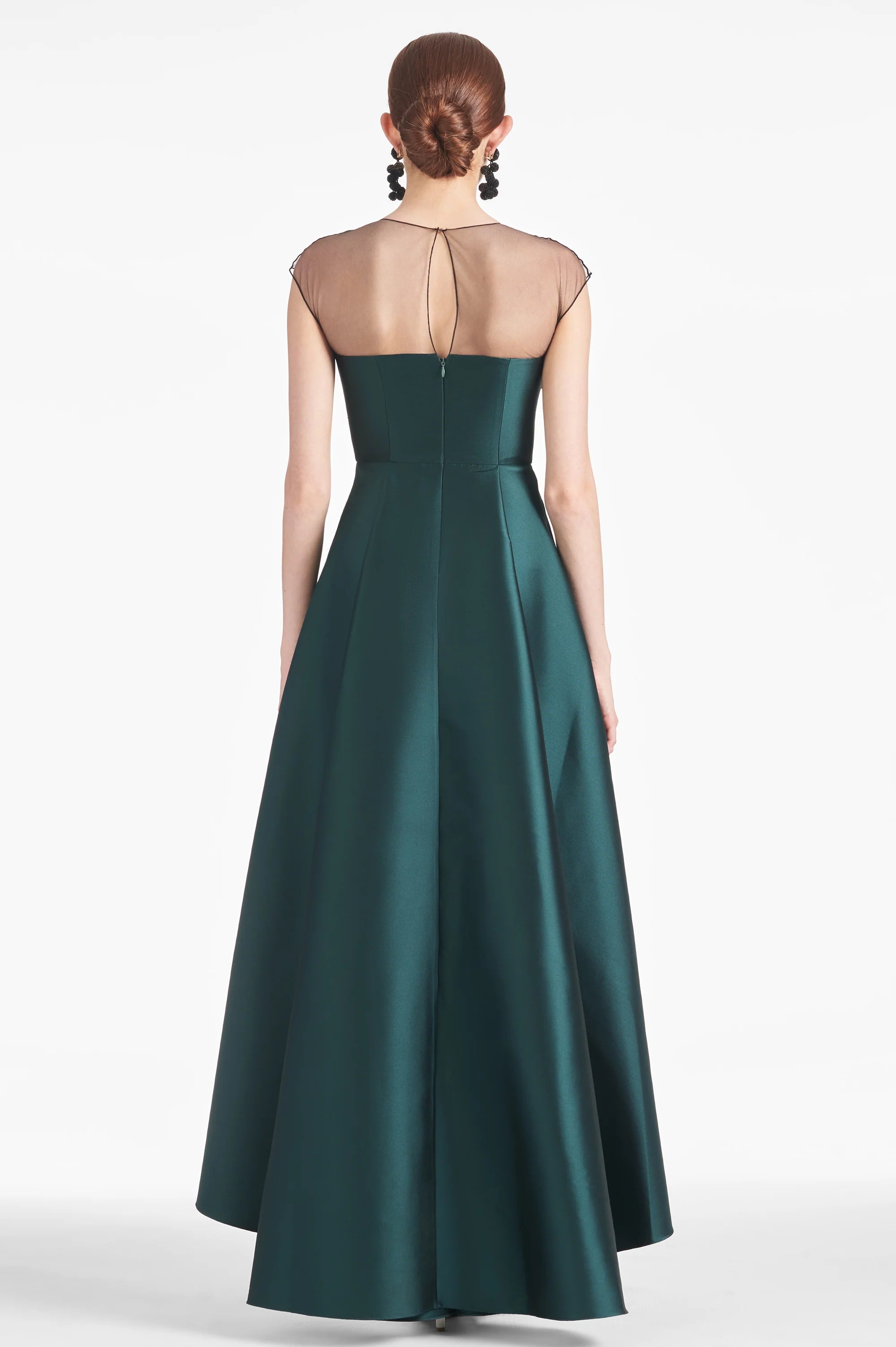 Luxury Satin Mother of the Bride Dresses with Illusion Neck, 3D Floral Detail and High-Low A-Line Hem