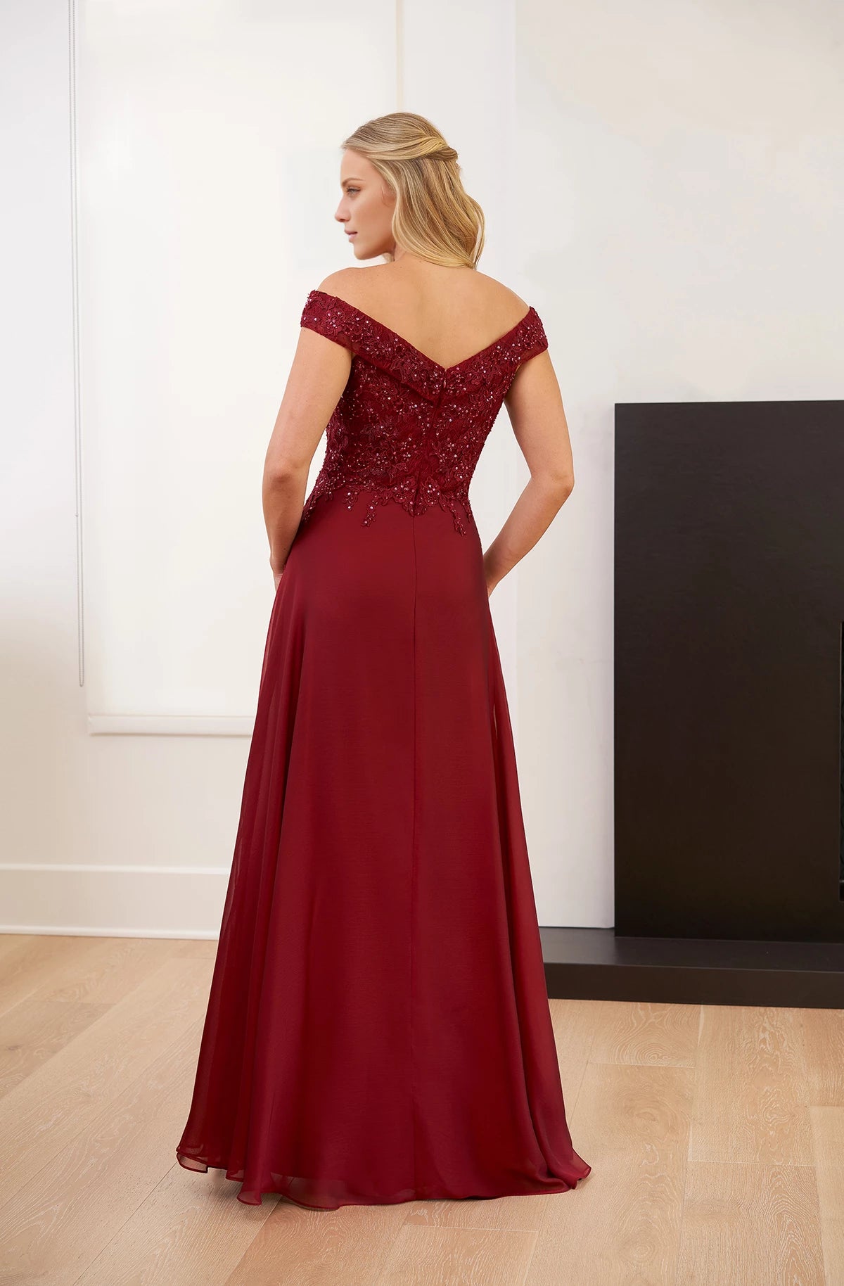 Magnificent Chiffon A-line Gown with Portrait Neckline and Beaded Lace Bodice Mother of the Bride Dresses