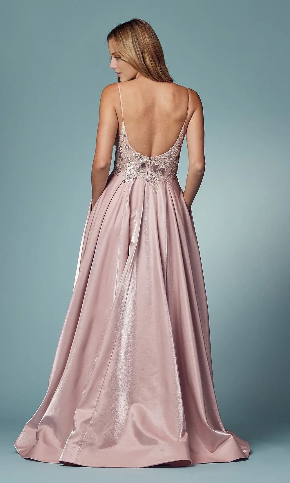 Mauve Pink Long Sheer-Bodice Formal Prom Dress Prom Dresses