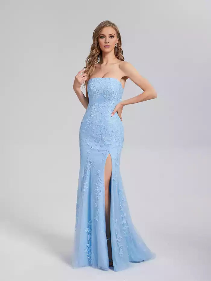 Mermaid  Backless Strapless Appliques Lace Applique Prom Dresses