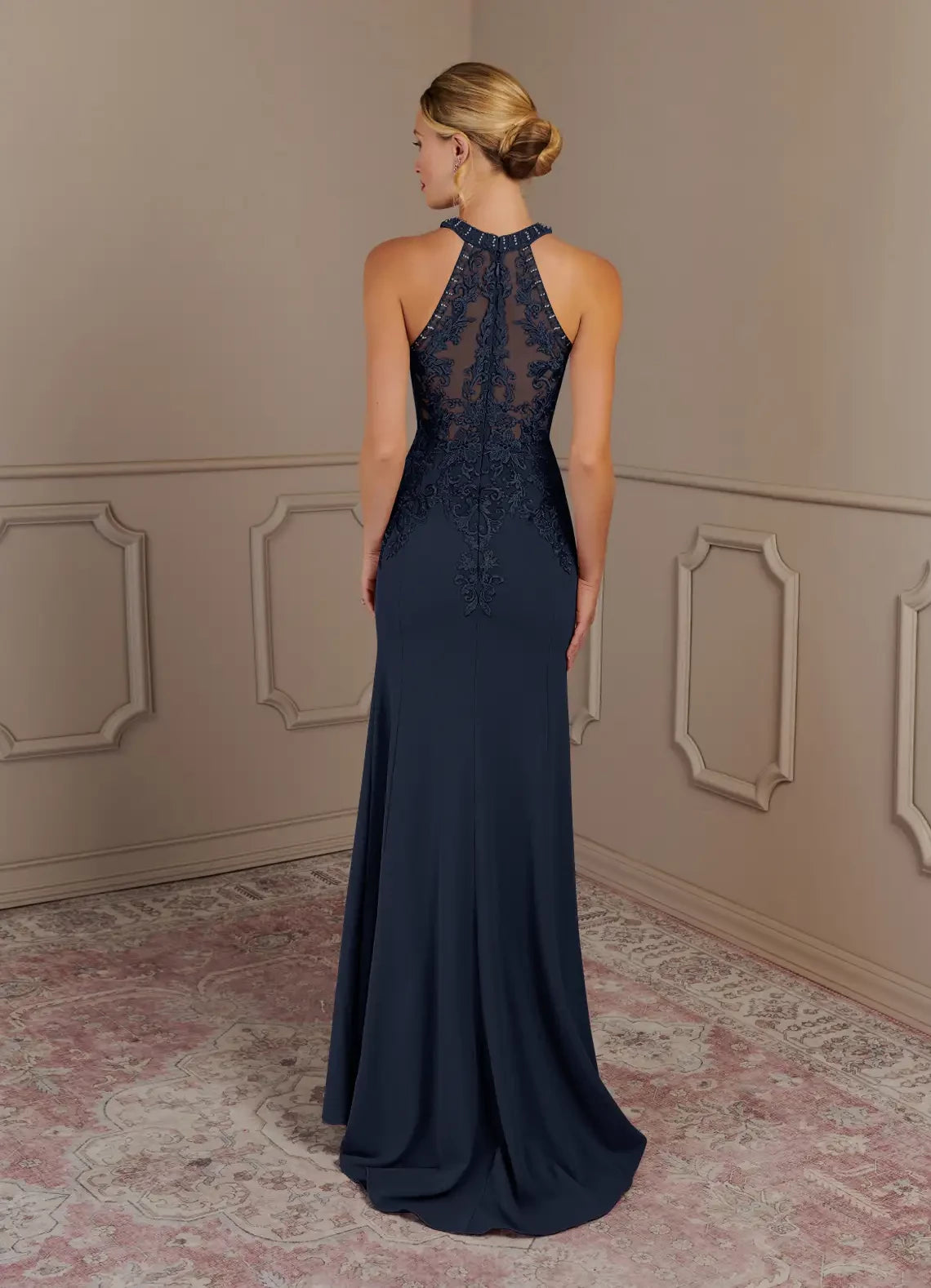Mermaid Halter Lace Crepe Dress Mother of the Bride Dresses