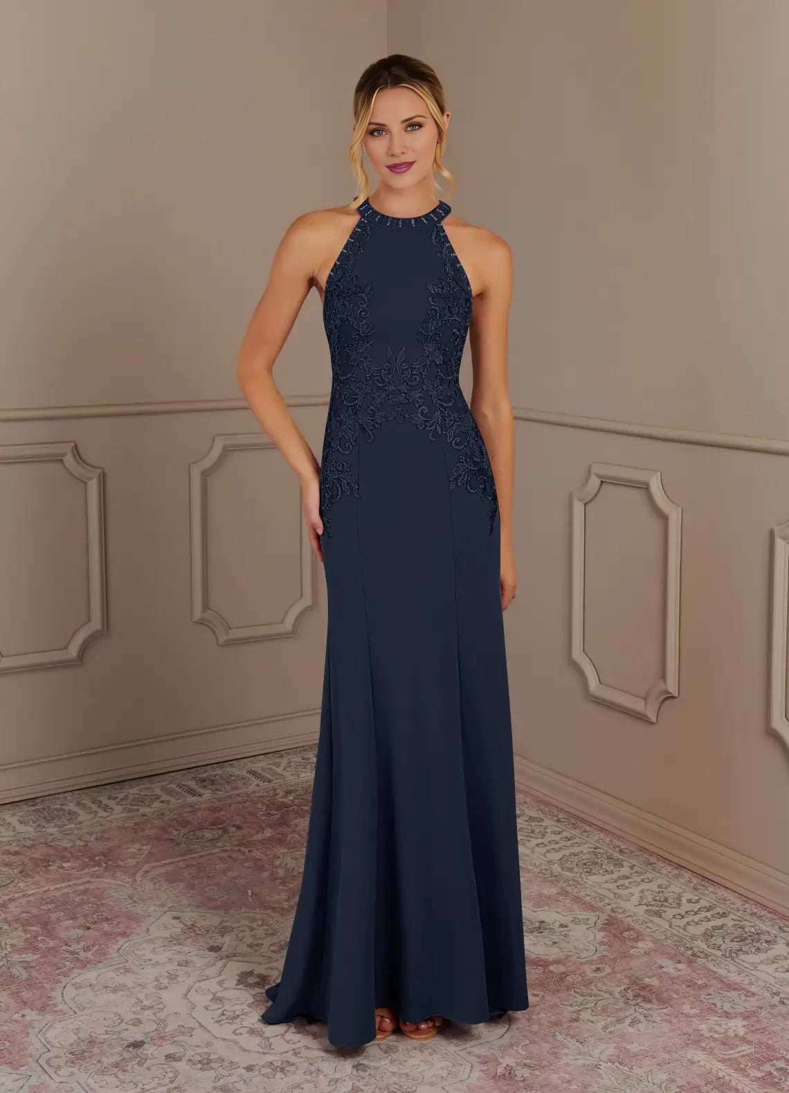 Mermaid Halter Lace Crepe Dress Mother of the Bride Dresses