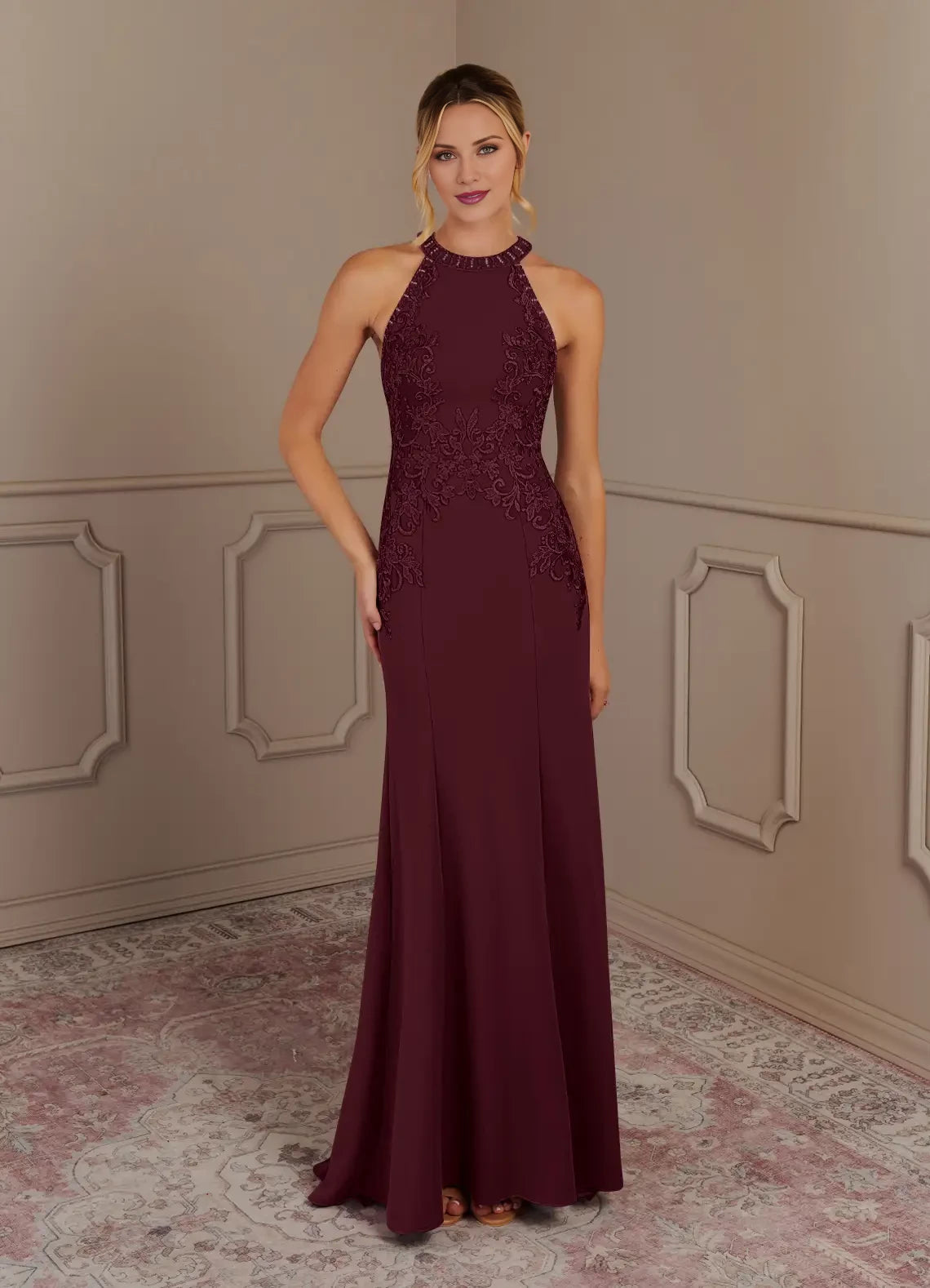 Mermaid Halter Lace Crepe Dress Mother of the Bride Dresses