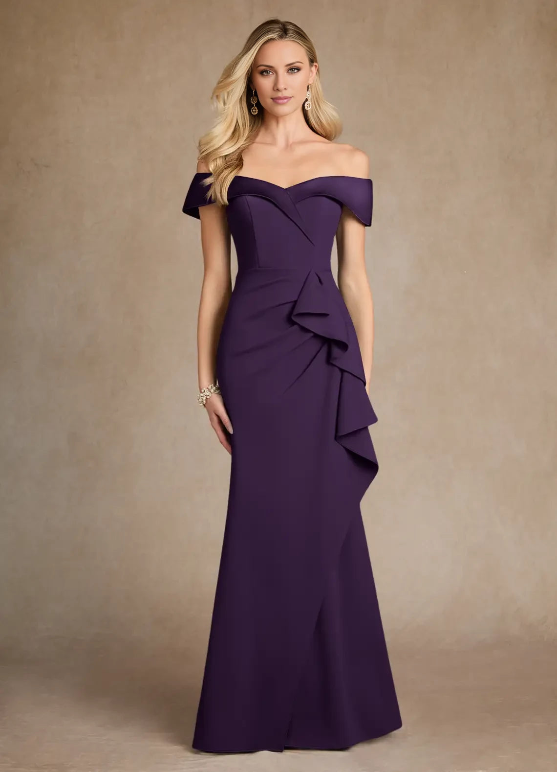 Mermaid Off the Shoulder Crepe Dress Mother of the Bride Dresses
