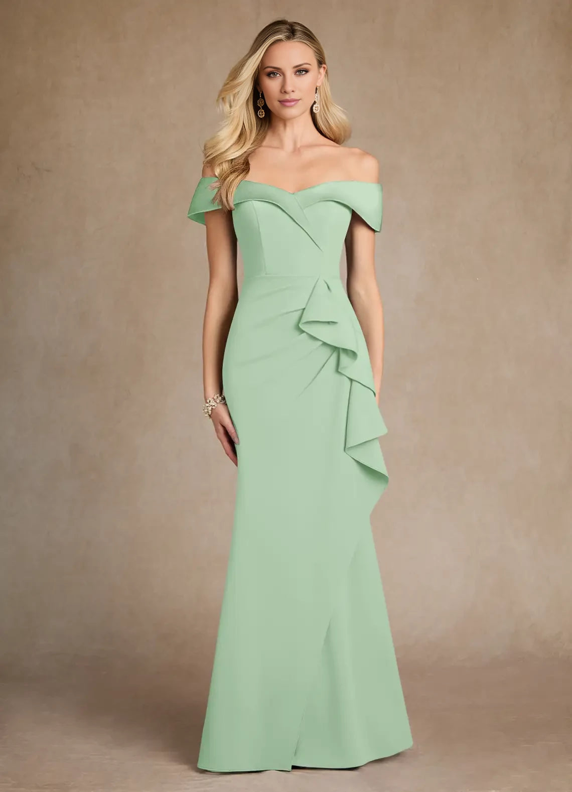 Mermaid Off the Shoulder Crepe Dress Mother of the Bride Dresses