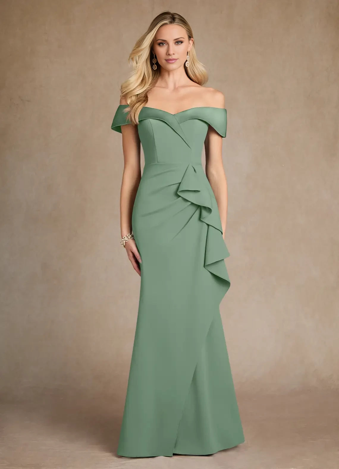 Mermaid Off the Shoulder Crepe Dress Mother of the Bride Dresses