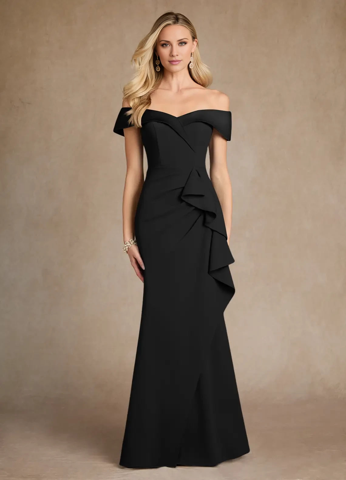 Mermaid Off the Shoulder Crepe Dress Mother of the Bride Dresses