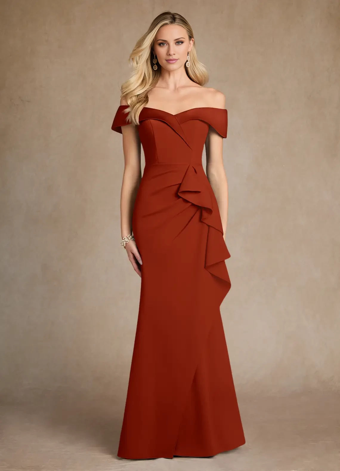 Mermaid Off the Shoulder Crepe Dress Mother of the Bride Dresses