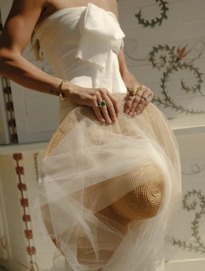 Mermaid Silhouette Backless Bridal Gown with Ruched Waist Detail