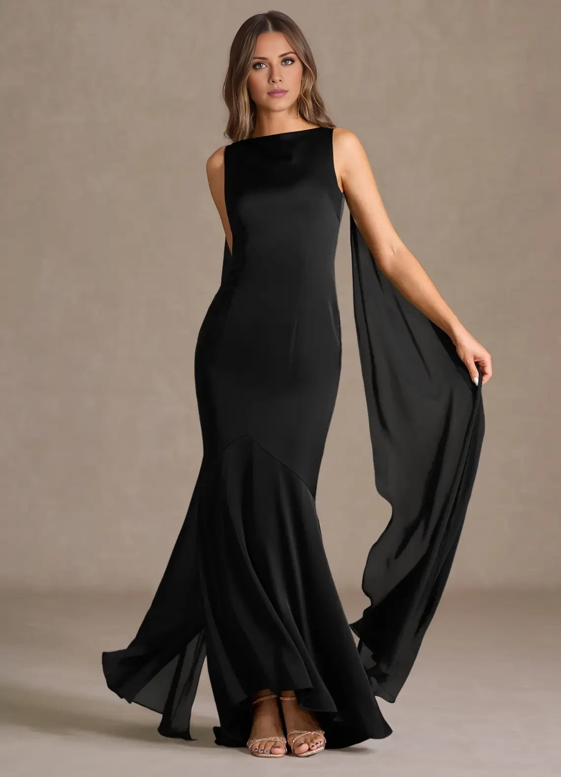 Mermaid Sleeveless Chiffon Maxi Dress Evening Dresses