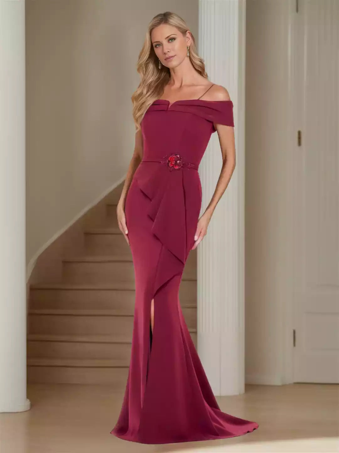 Mermaid Trumpet Off-the-Shoulder Sleeveless Floor-Length Mother of the Bride Dresses