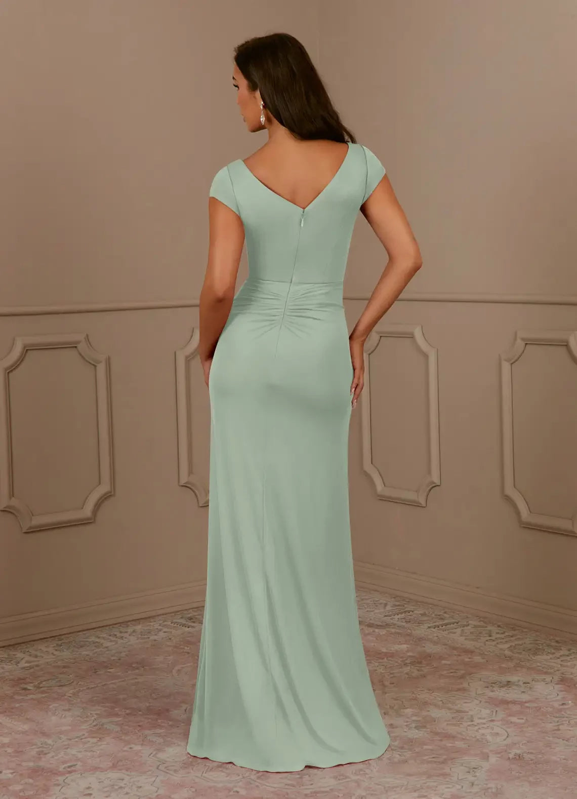 Mermaid V-Neck Pleated Mesh Dress Mother of the Bride Dresses