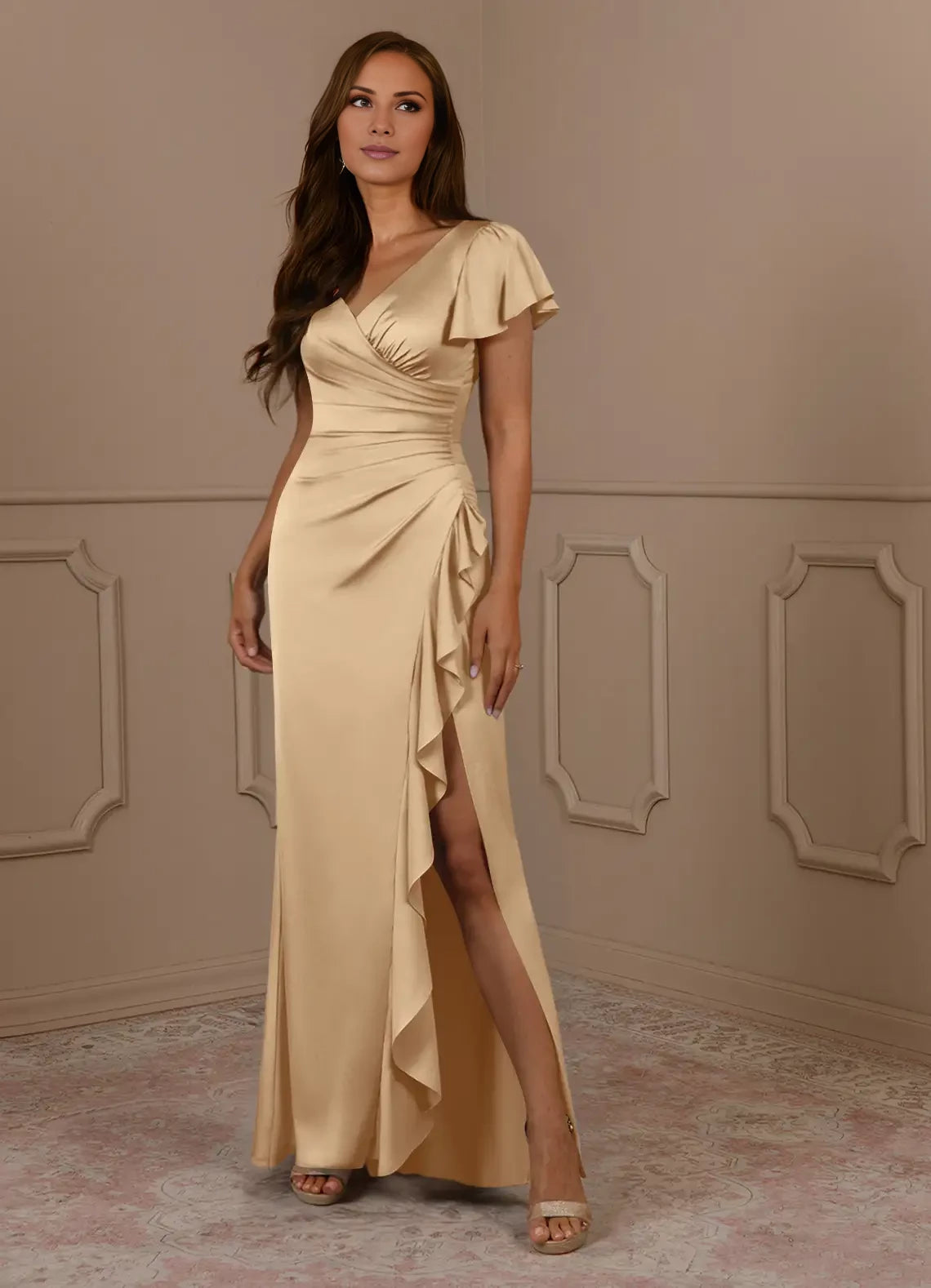 Mermaid V-Neck Pleated Satin Dress Mother of the Bride Dresses