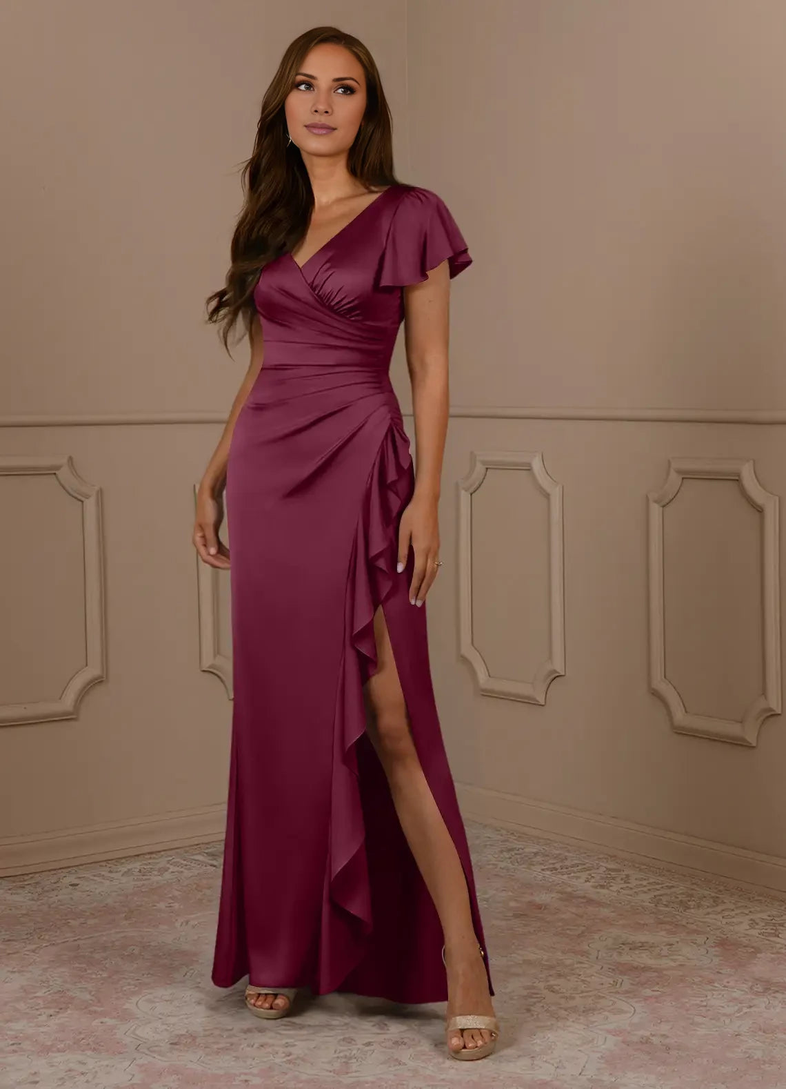 Mermaid V-Neck Pleated Satin Dress Mother of the Bride Dresses