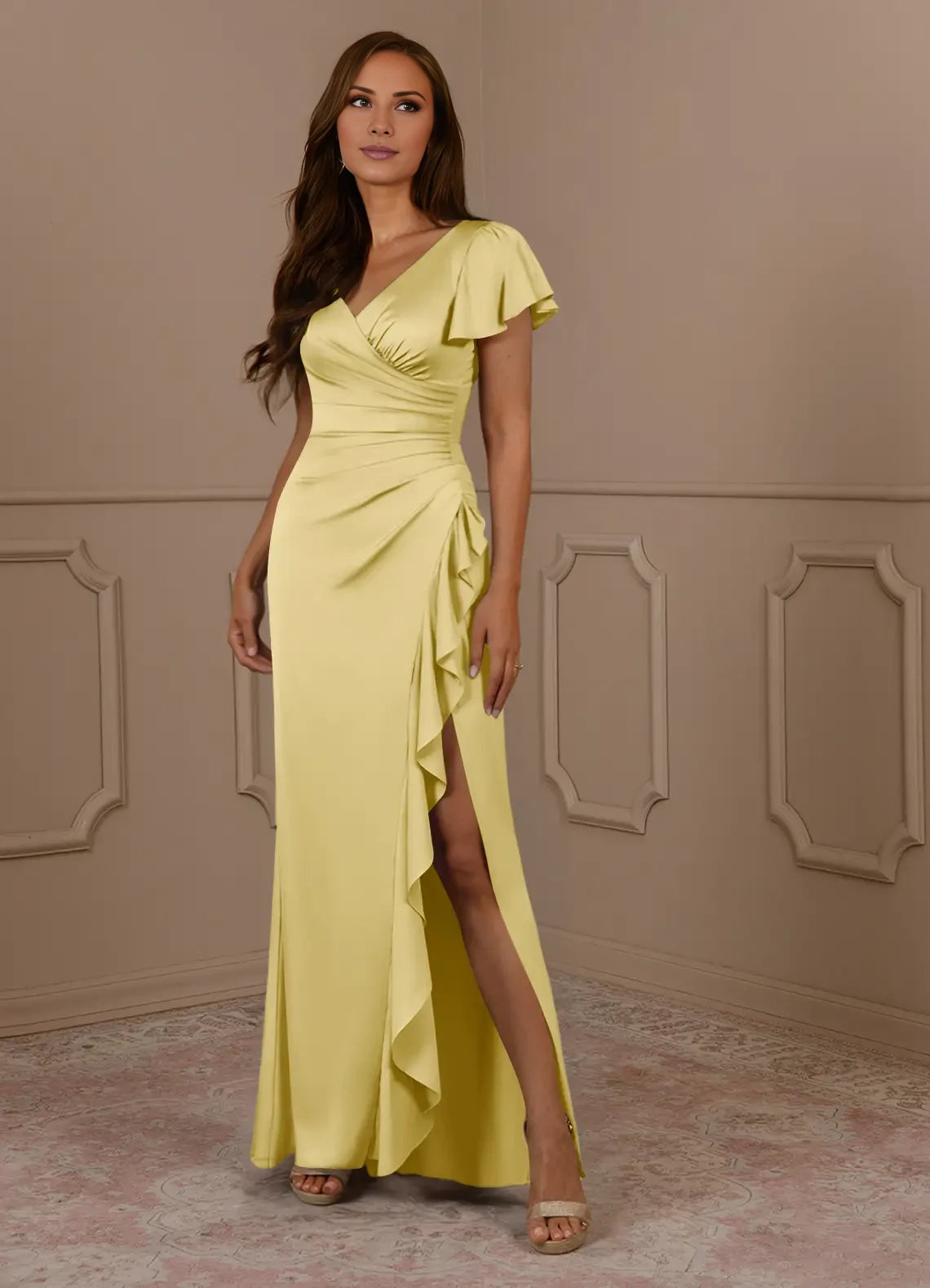 Mermaid V-Neck Pleated Satin Dress Mother of the Bride Dresses
