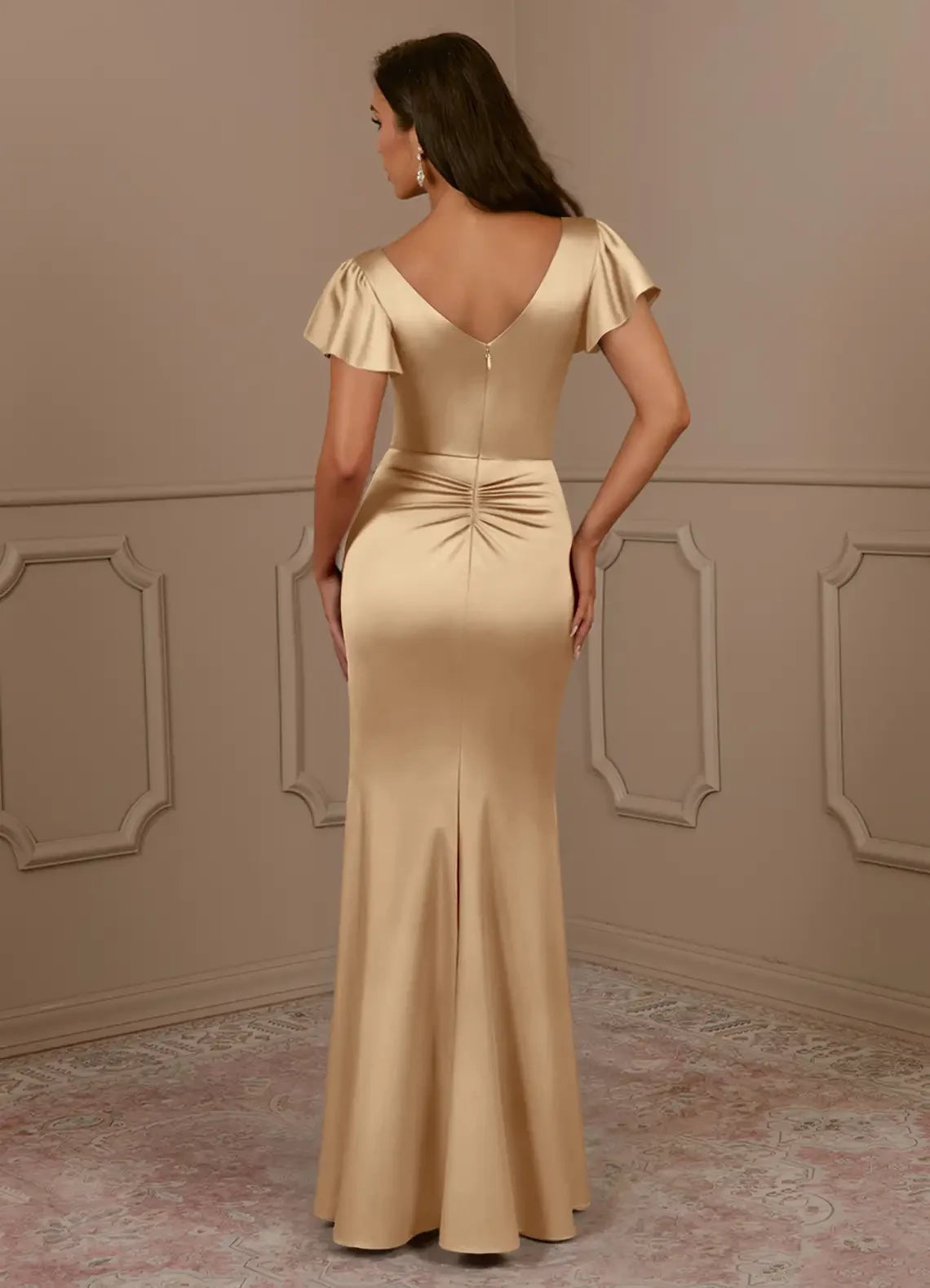 Mermaid V-Neck Pleated Satin Dress Mother of the Bride Dresses