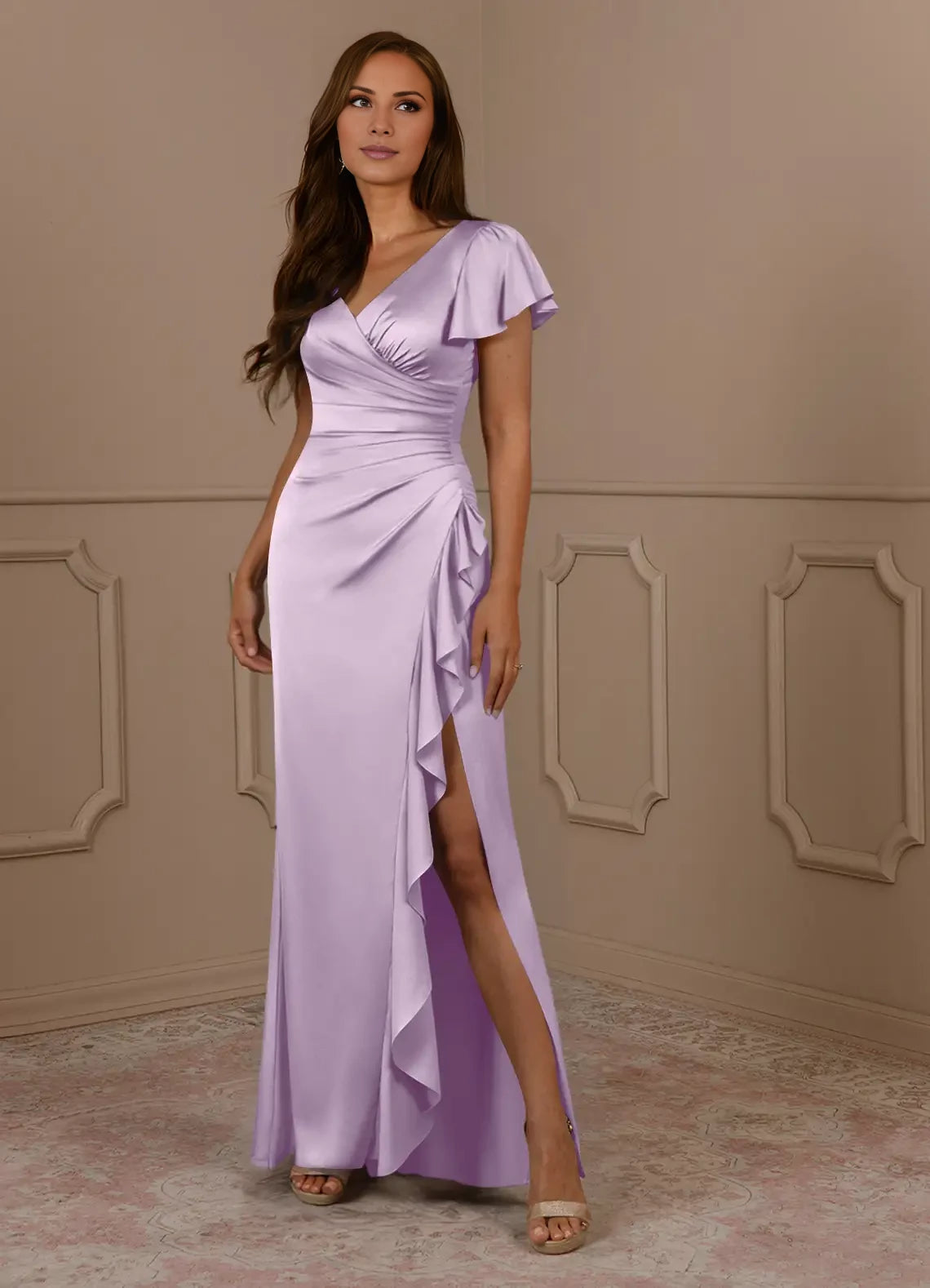 Mermaid V-Neck Pleated Satin Dress Mother of the Bride Dresses