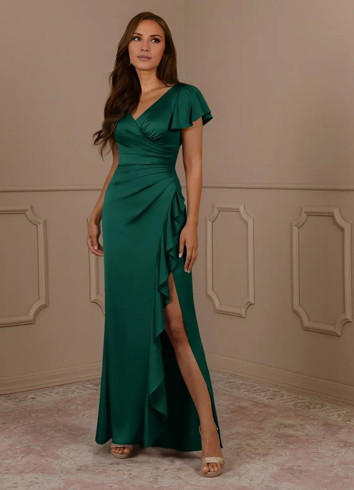 Mermaid V-Neck Pleated Satin Dress Mother of the Bride Dresses