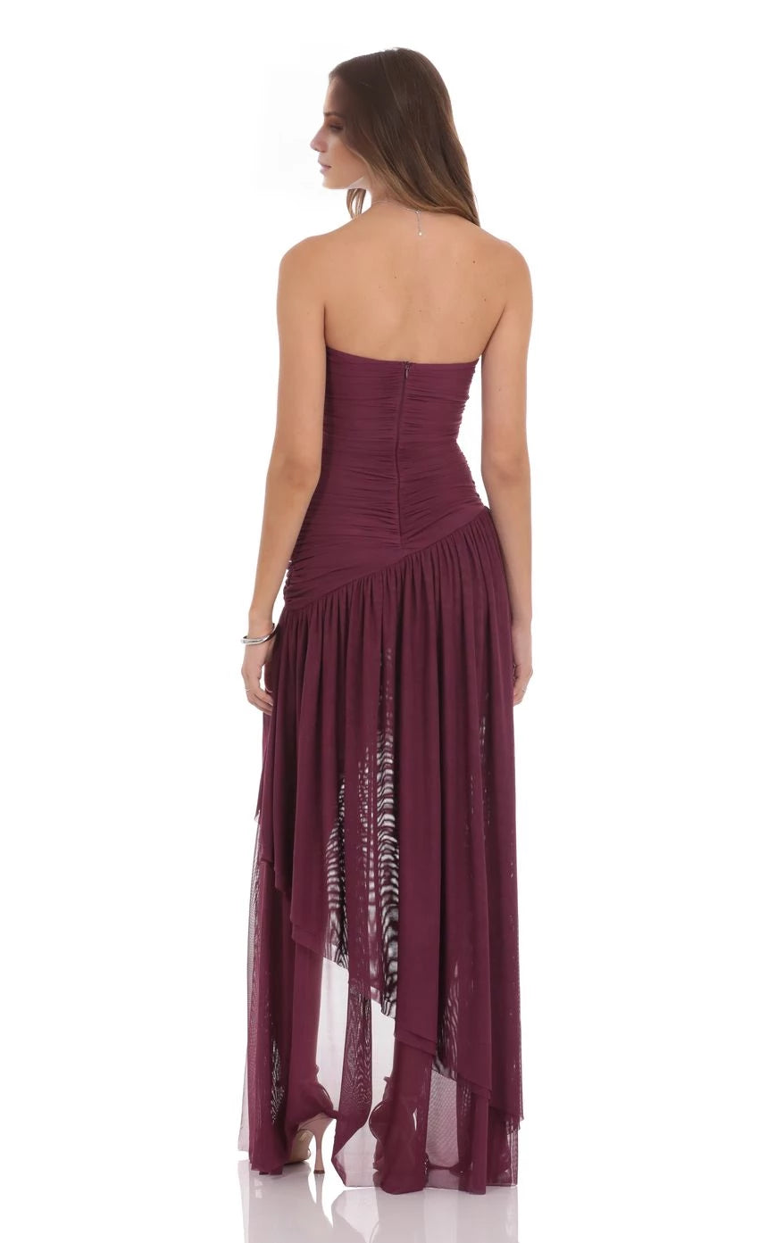 Mesh Asymmetrical High Low Maxi Dress Prom Dresses