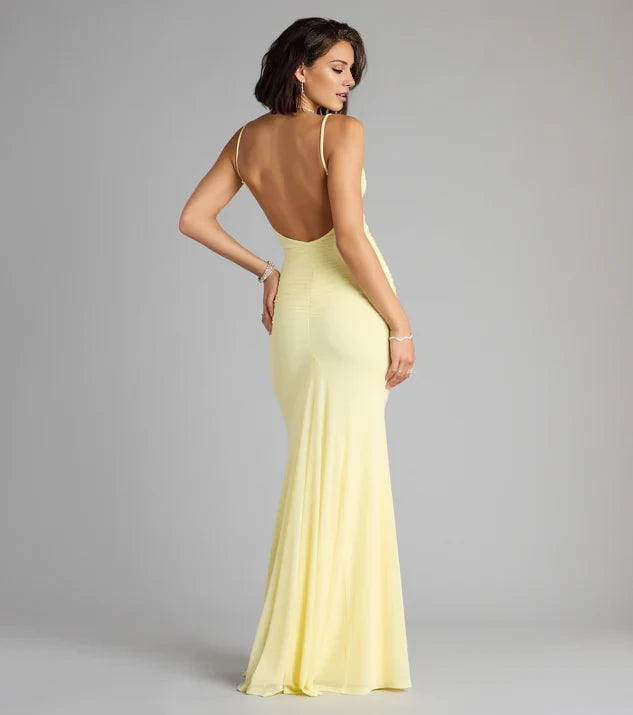 Mesh Open Back Mermaid Formal Dress Prom Dresses