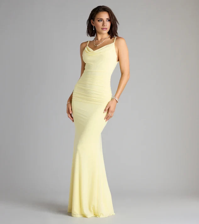 Mesh Open Back Mermaid Formal Dress Prom Dresses