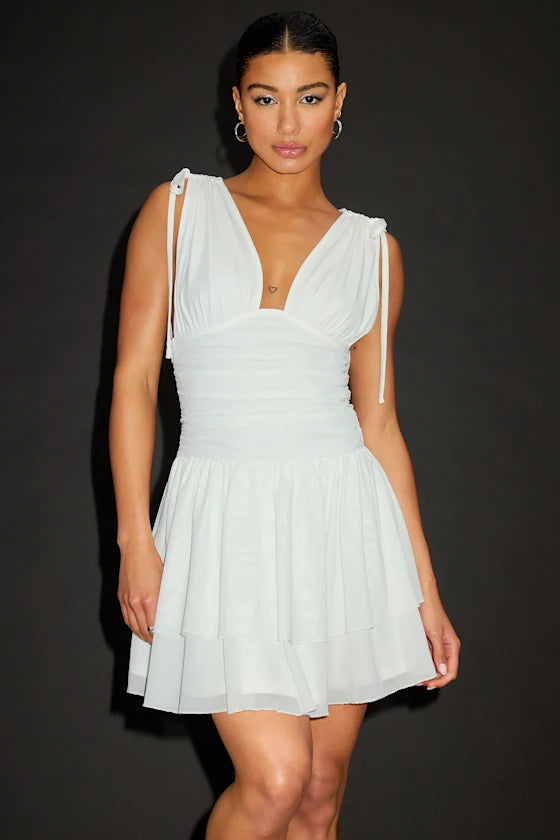 Mesh Ruched Tiered Mini Dress Homecoming Dresses