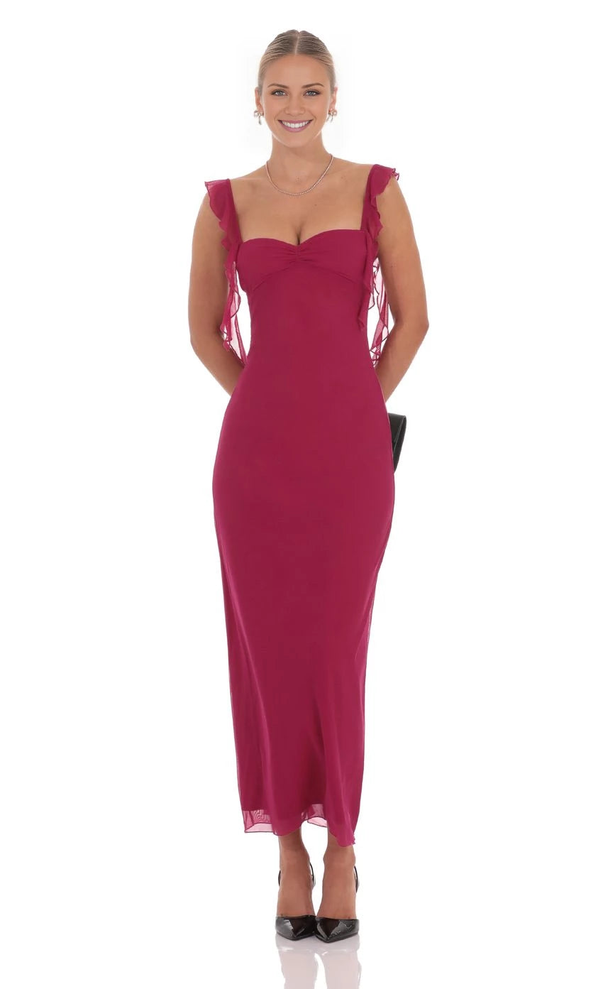 Mesh Tassel Strap Maxi Dress Prom Dresses