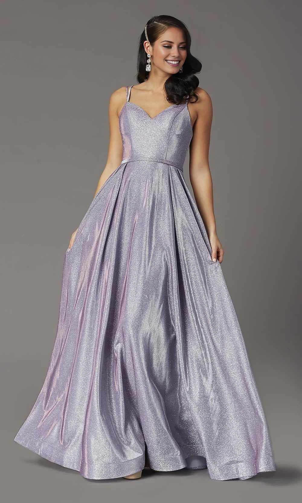 Metallic Long A-Line Prom Dress with Side Prom Dresses