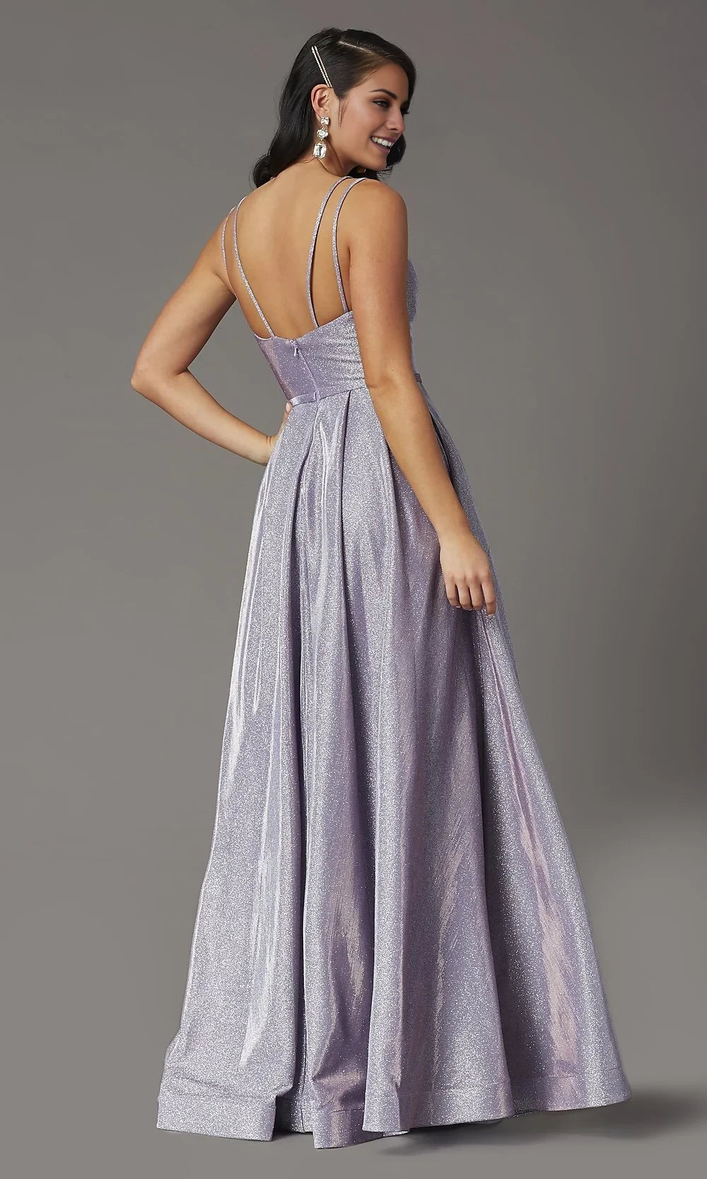 Metallic Long A-Line Prom Dress with Side Prom Dresses