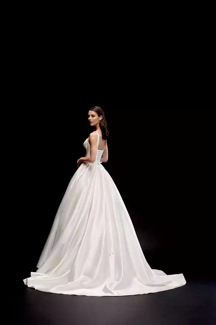 Mikado Ball Gown With Square Neckline and Corset Tie Back Wedding Dress