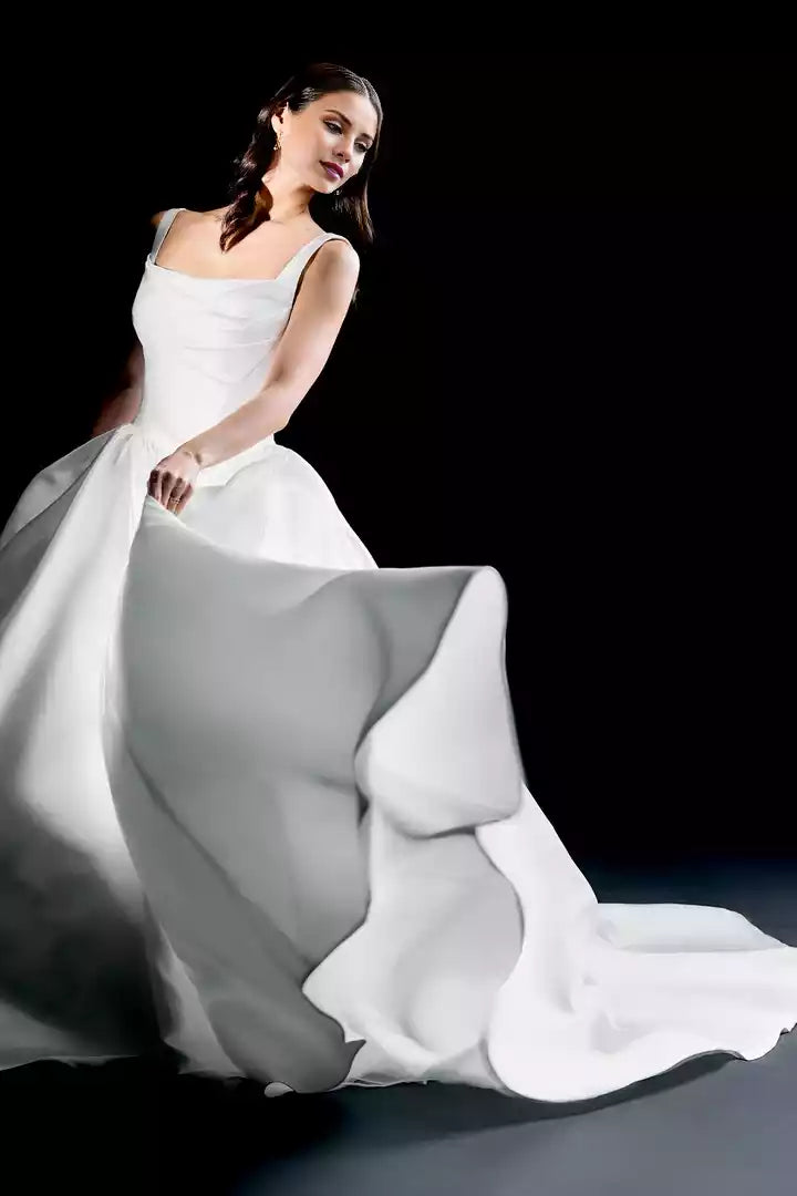 Mikado Ball Gown With Square Neckline and Corset Tie Back Wedding Dress