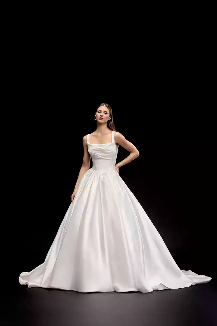 Mikado Ball Gown With Square Neckline and Corset Tie Back Wedding Dress